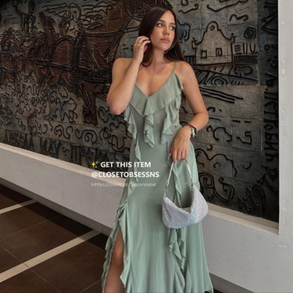 ZARA V-Neck Dress with Ruffles